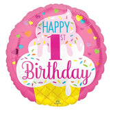 17 Inch Happy 1st Birthday Ice Cream Cone Pink Hearts Foil Balloon 33